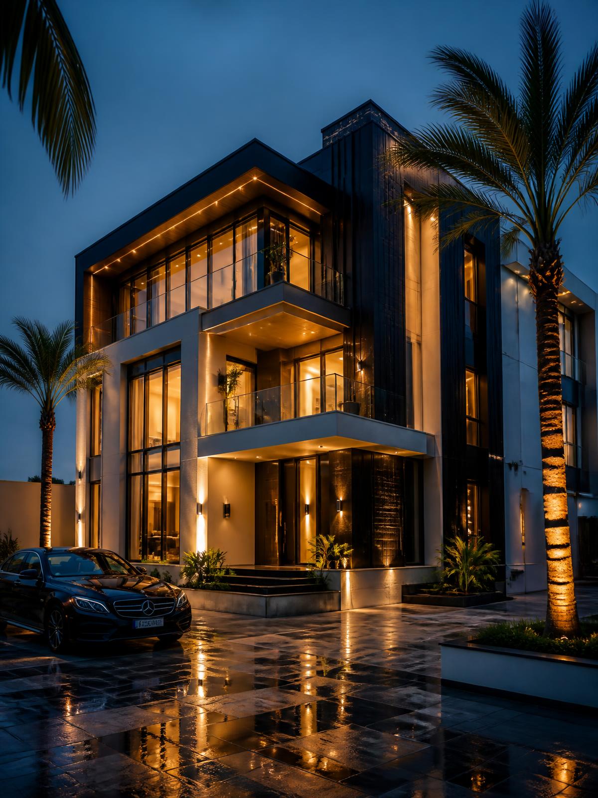 Contemporary luxury villa in Lagos at dusk
